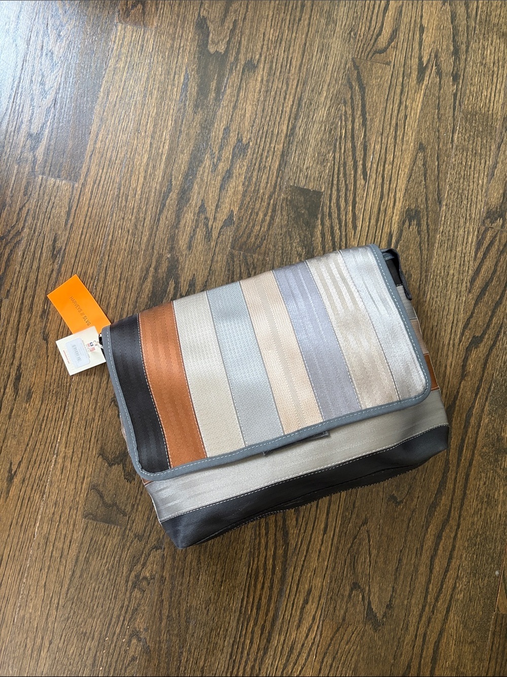 Harvey’s Multi-Striped Men’s Messenger Bag in Brown, Gray & Tan-NWT